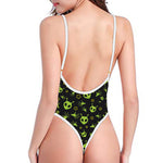 Cute Green Alien Pattern Print One Piece High Cut Swimsuit