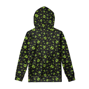 Cute Green Alien Pattern Print Pullover Hoodie