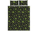 Cute Green Alien Pattern Print Quilt Bed Set