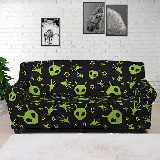 Cute Green Alien Pattern Print Sofa Cover
