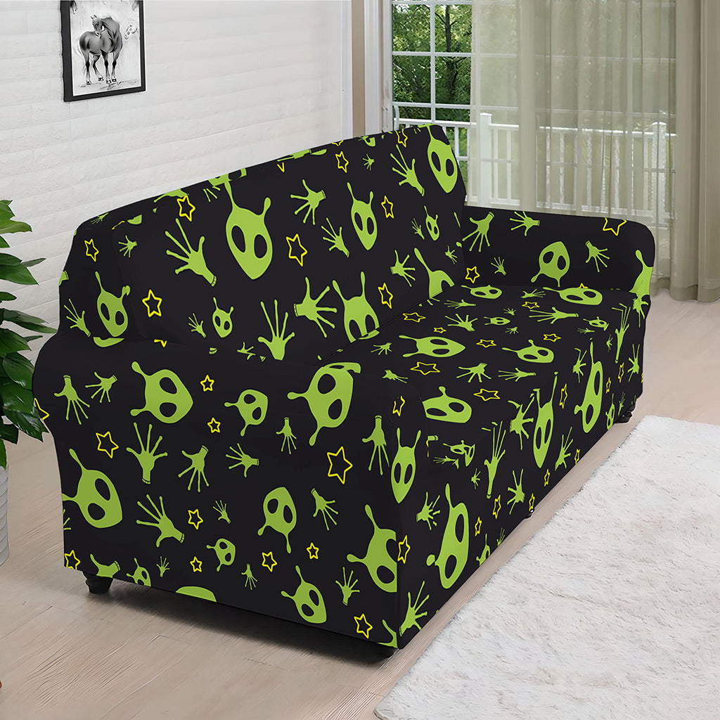 Cute Green Alien Pattern Print Sofa Cover