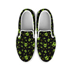 Cute Green Alien Pattern Print White Slip On Shoes