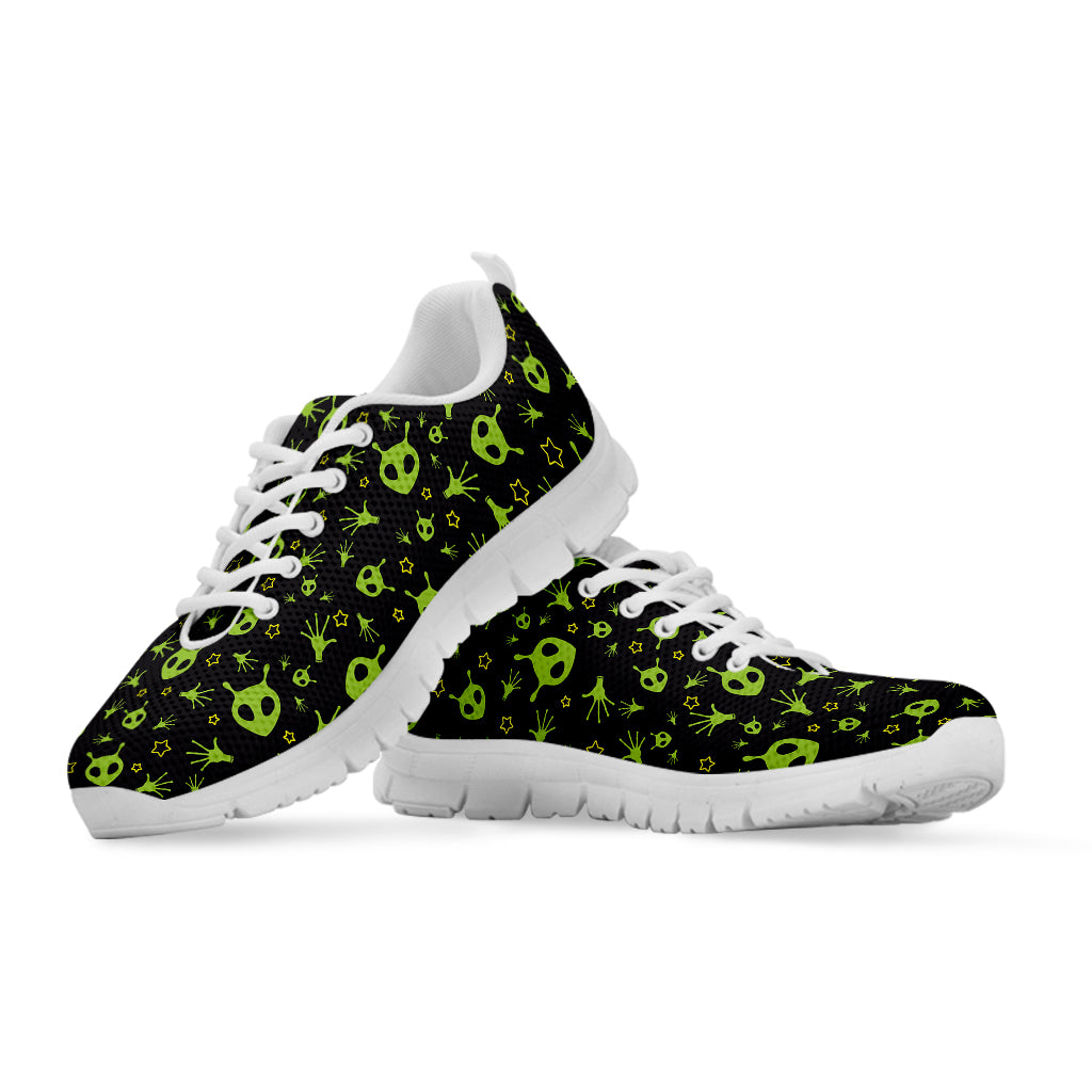 Cute Green Alien Pattern Print White Sneakers