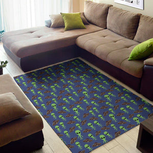 Cute Green Alien UFO Print Area Rug