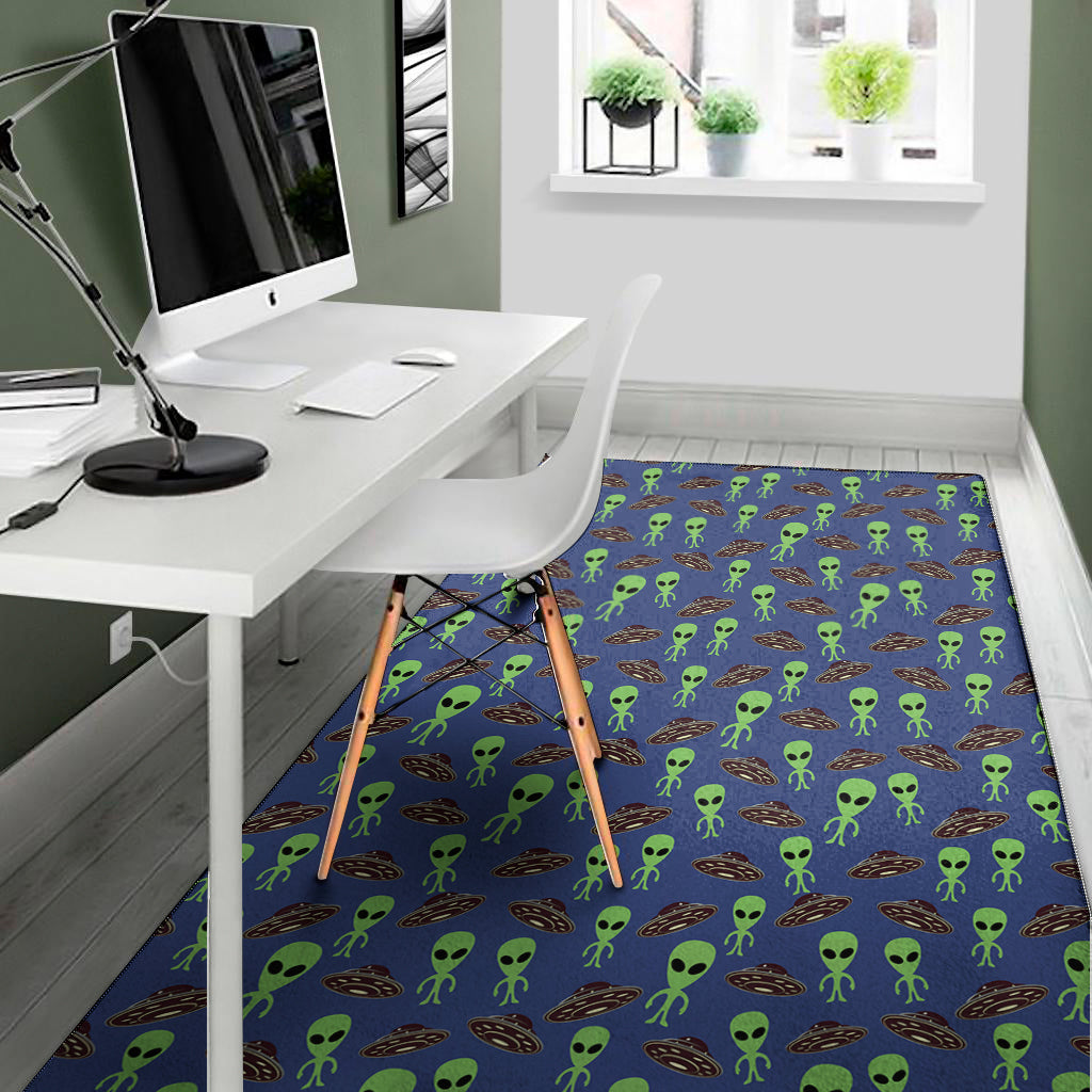 Cute Green Alien UFO Print Area Rug