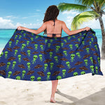 Cute Green Alien UFO Print Beach Sarong Wrap