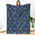 Cute Green Alien UFO Print Blanket