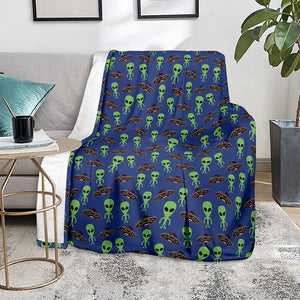 Cute Green Alien UFO Print Blanket