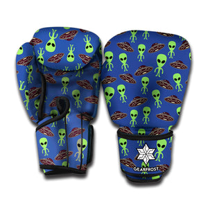 Cute Green Alien UFO Print Boxing Gloves