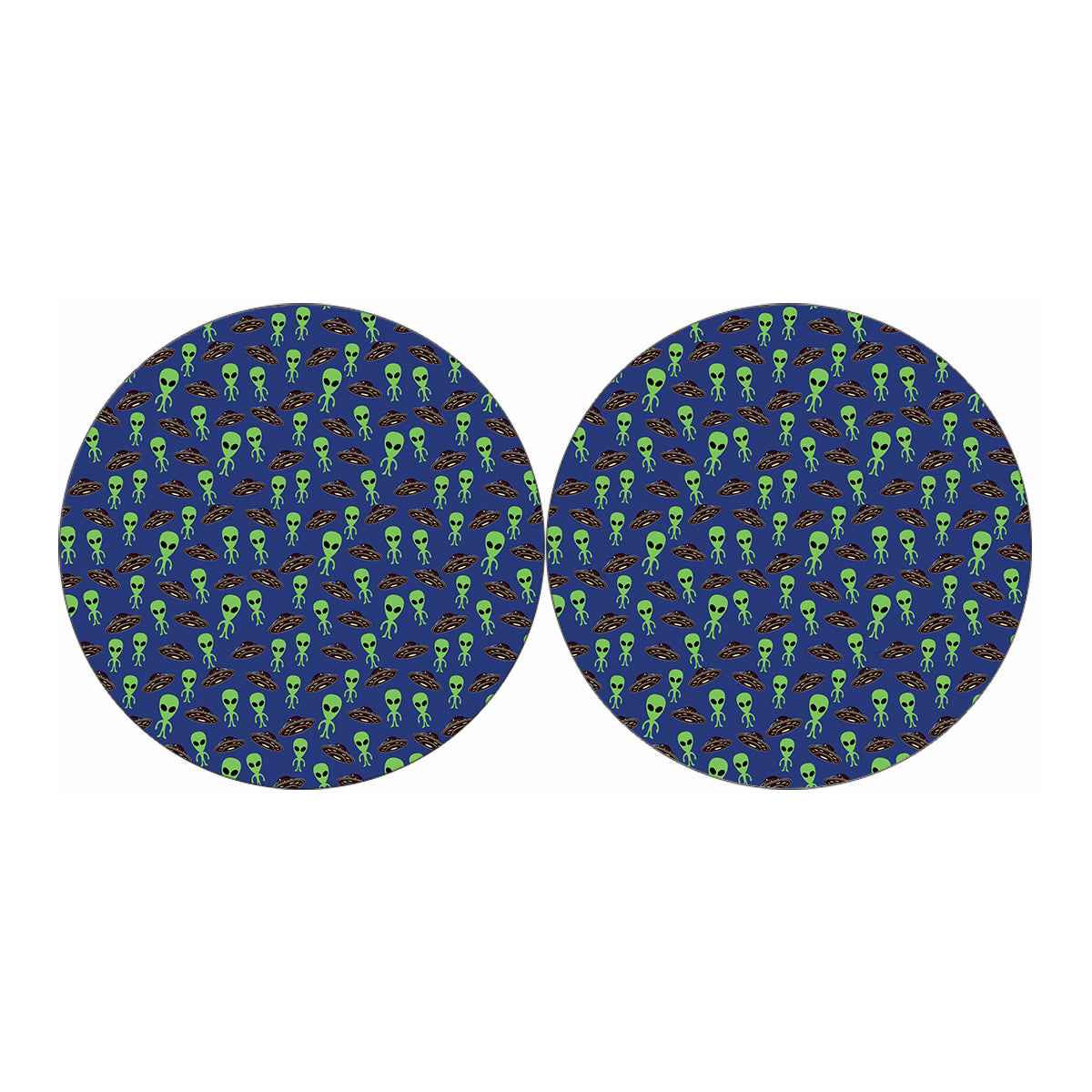 Cute Green Alien UFO Print Car Coasters