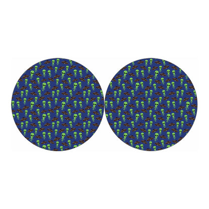 Cute Green Alien UFO Print Car Coasters