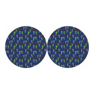 Cute Green Alien UFO Print Car Coasters