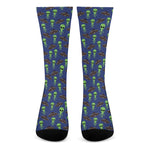 Cute Green Alien UFO Print Crew Socks
