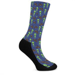 Cute Green Alien UFO Print Crew Socks
