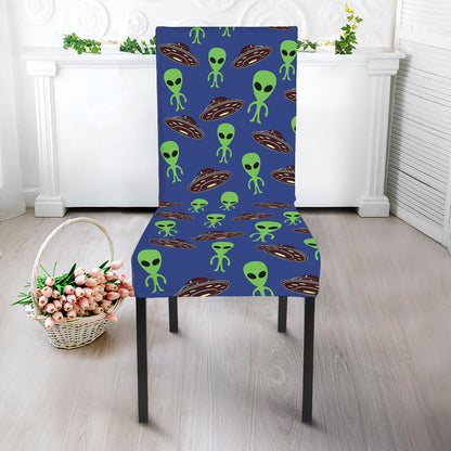 Cute Green Alien UFO Print Dining Chair Slipcover