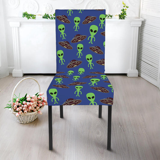 Cute Green Alien UFO Print Dining Chair Slipcover