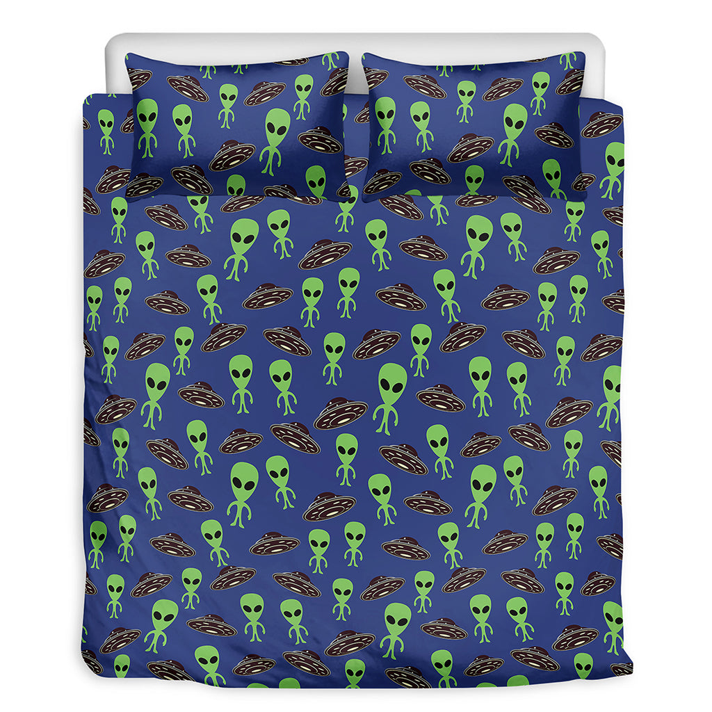 Cute Green Alien UFO Print Duvet Cover Bedding Set