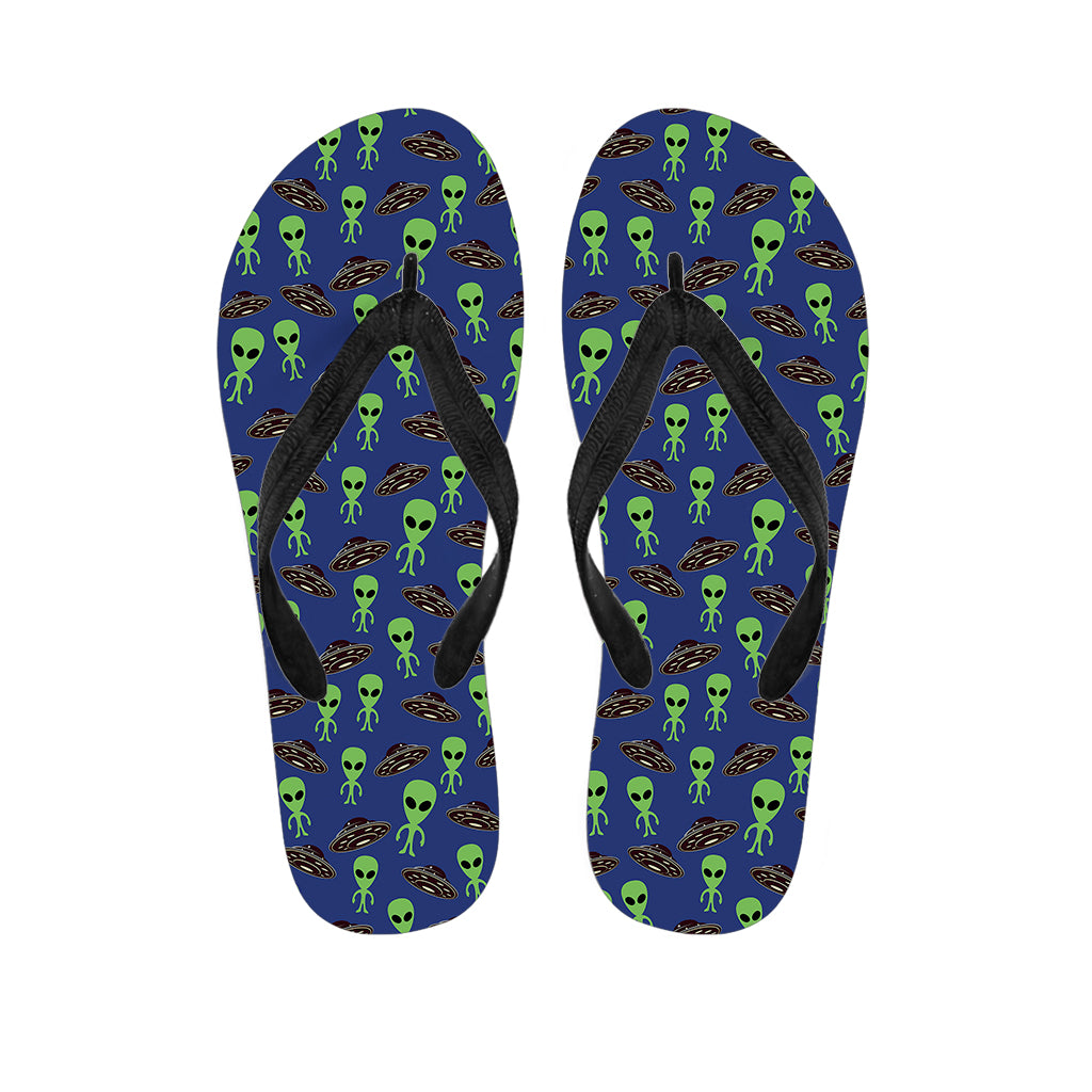 Cute Green Alien UFO Print Flip Flops