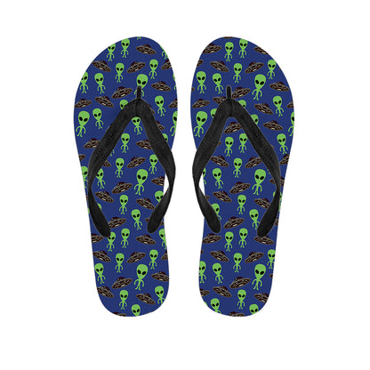 Cute Green Alien UFO Print Flip Flops