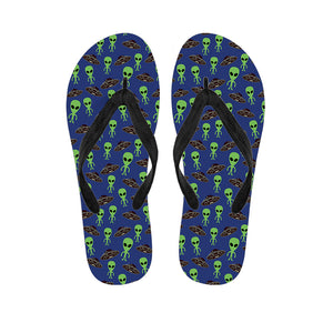 Cute Green Alien UFO Print Flip Flops