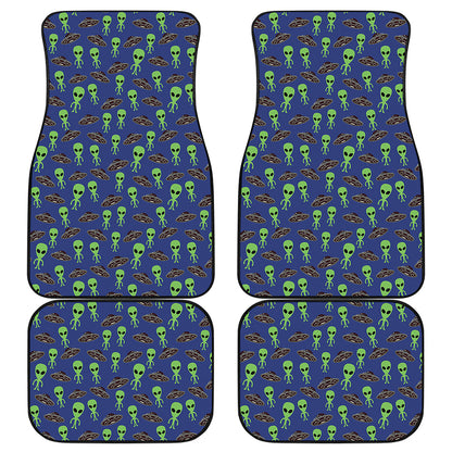 Cute Green Alien UFO Print Front and Back Car Floor Mats