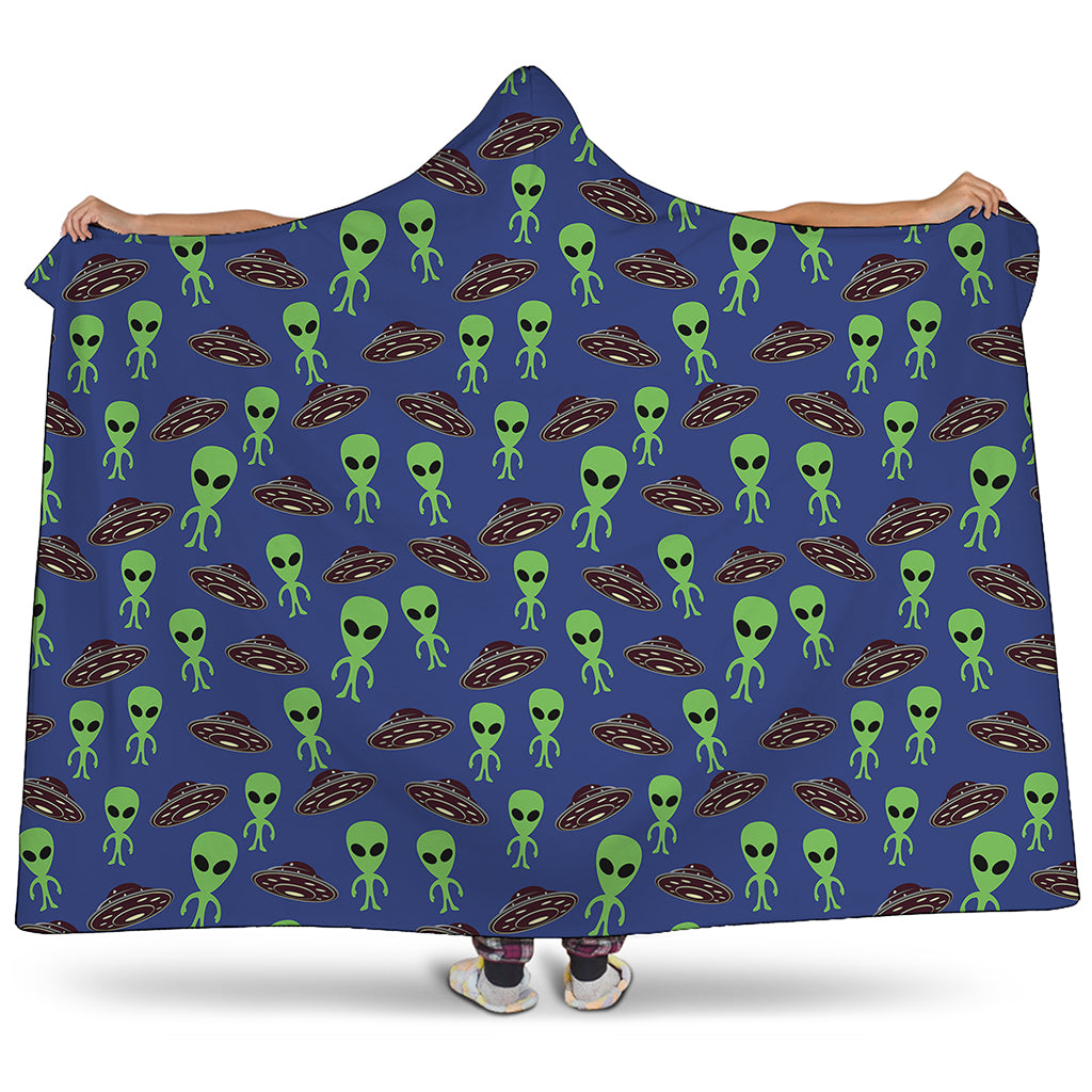 Cute Green Alien UFO Print Hooded Blanket