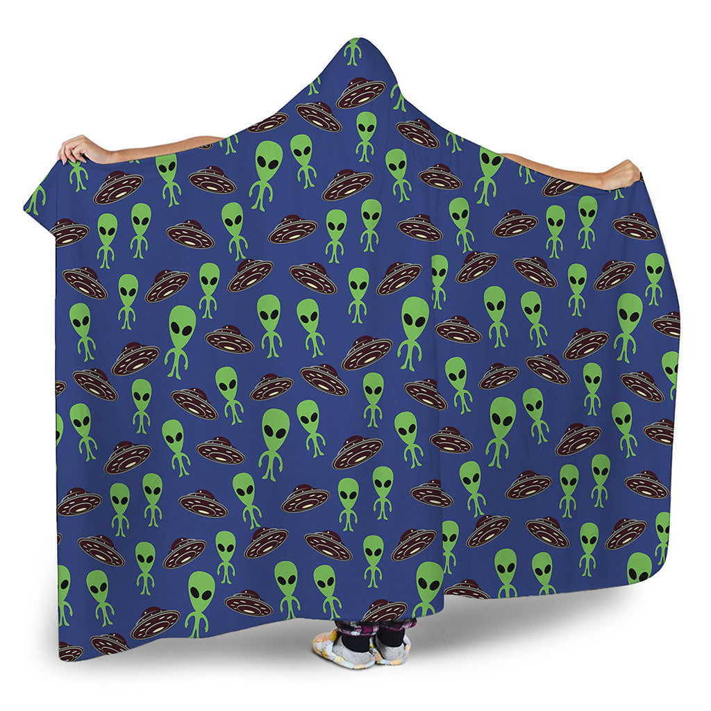 Cute Green Alien UFO Print Hooded Blanket