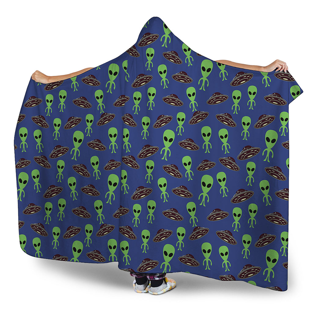 Cute Green Alien UFO Print Hooded Blanket