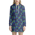 Cute Green Alien UFO Print Pullover Hoodie Dress