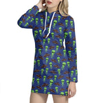 Cute Green Alien UFO Print Hoodie Dress