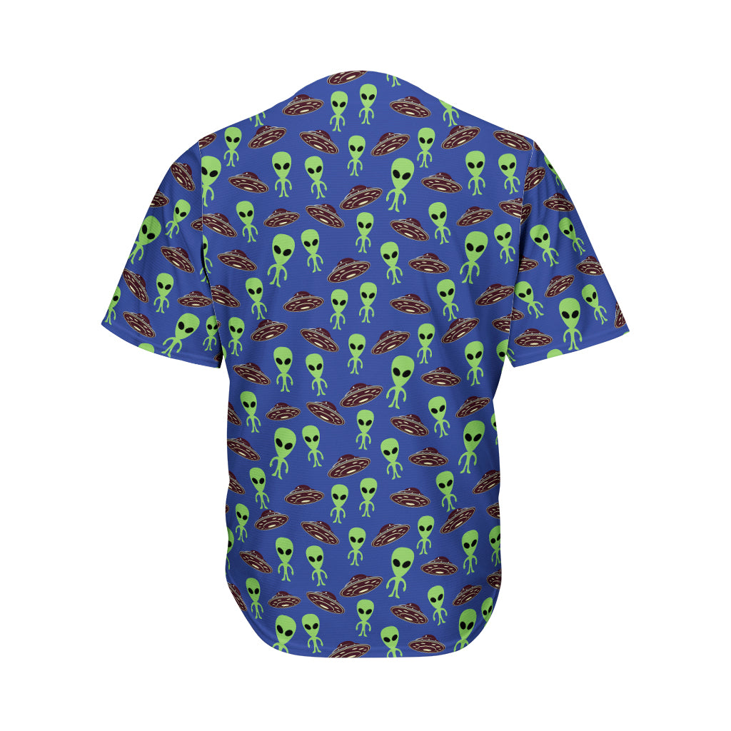 Cute Green Alien UFO Print Men's Baseball Jersey