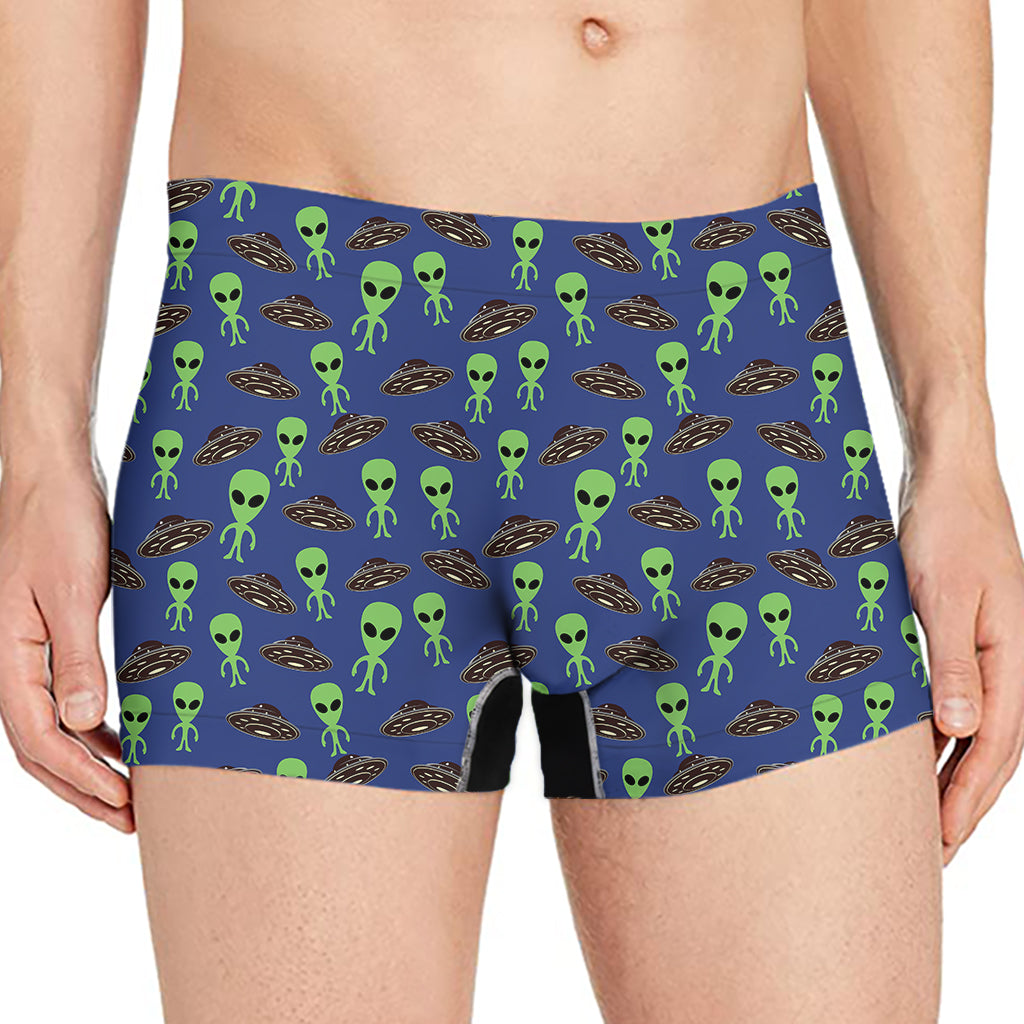 Cute Green Alien UFO Print Men's Boxer Briefs