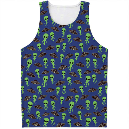 Cute Green Alien UFO Print Men's Tank Top