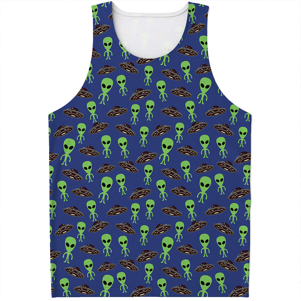 Cute Green Alien UFO Print Men's Tank Top