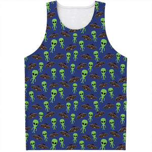 Cute Green Alien UFO Print Men's Tank Top