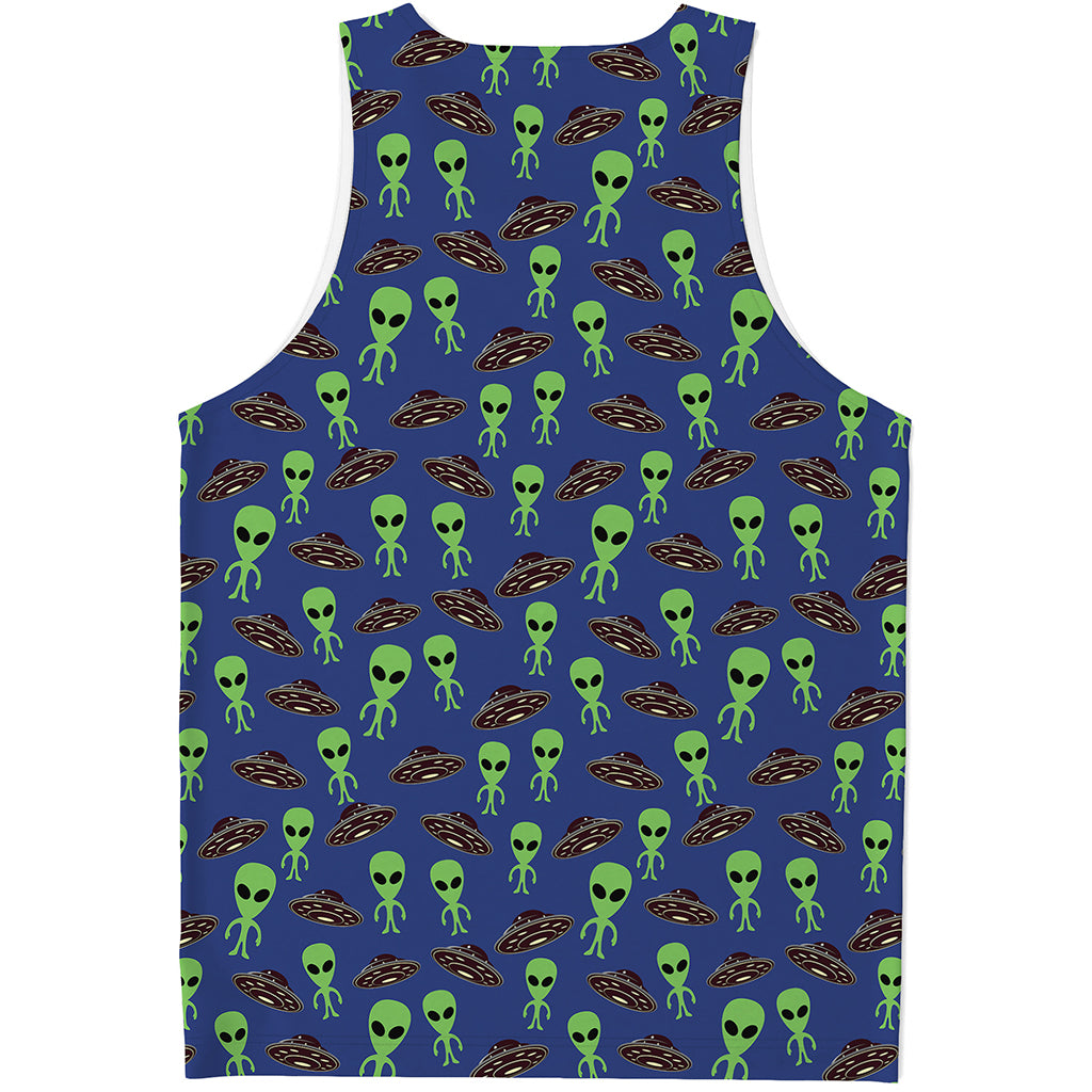 Cute Green Alien UFO Print Men's Tank Top