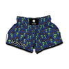 Cute Green Alien UFO Print Muay Thai Boxing Shorts