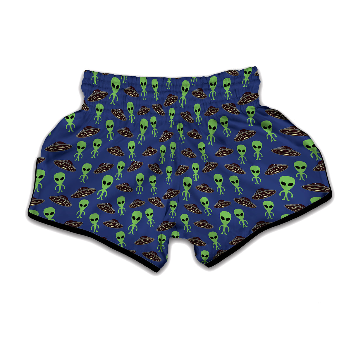 Cute Green Alien UFO Print Muay Thai Boxing Shorts