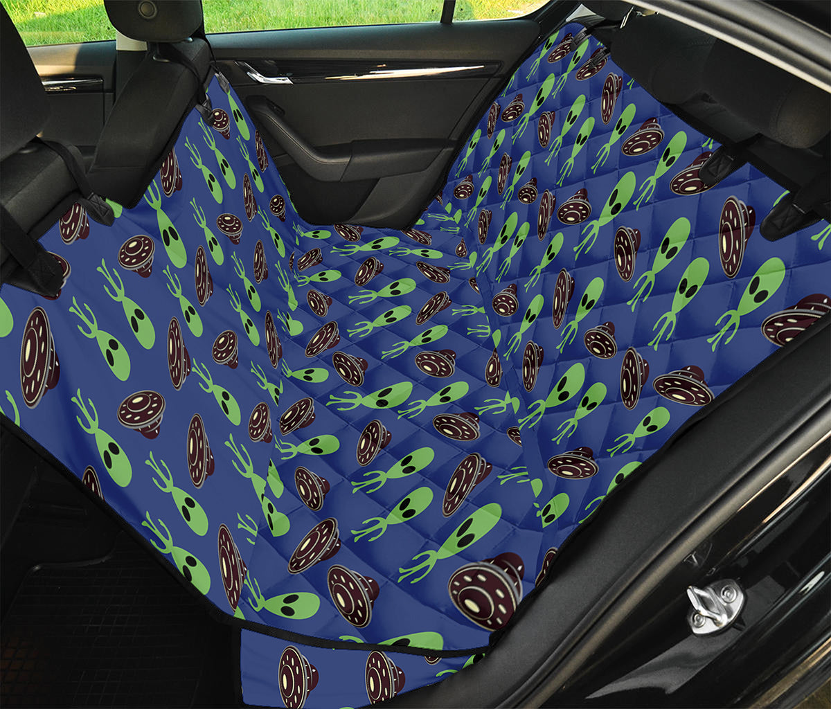 Cute Green Alien UFO Print Pet Car Back Seat Cover