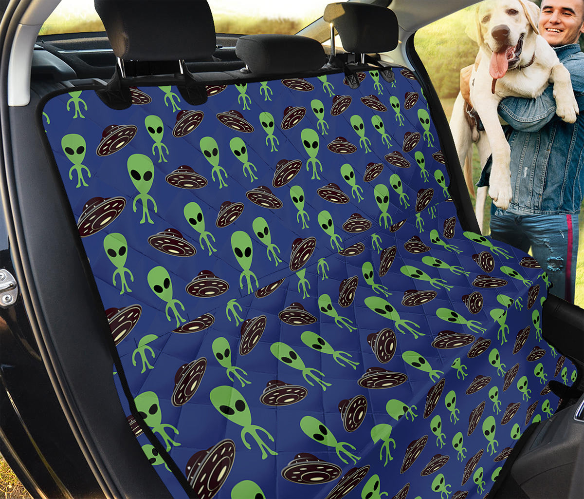 Cute Green Alien UFO Print Pet Car Back Seat Cover