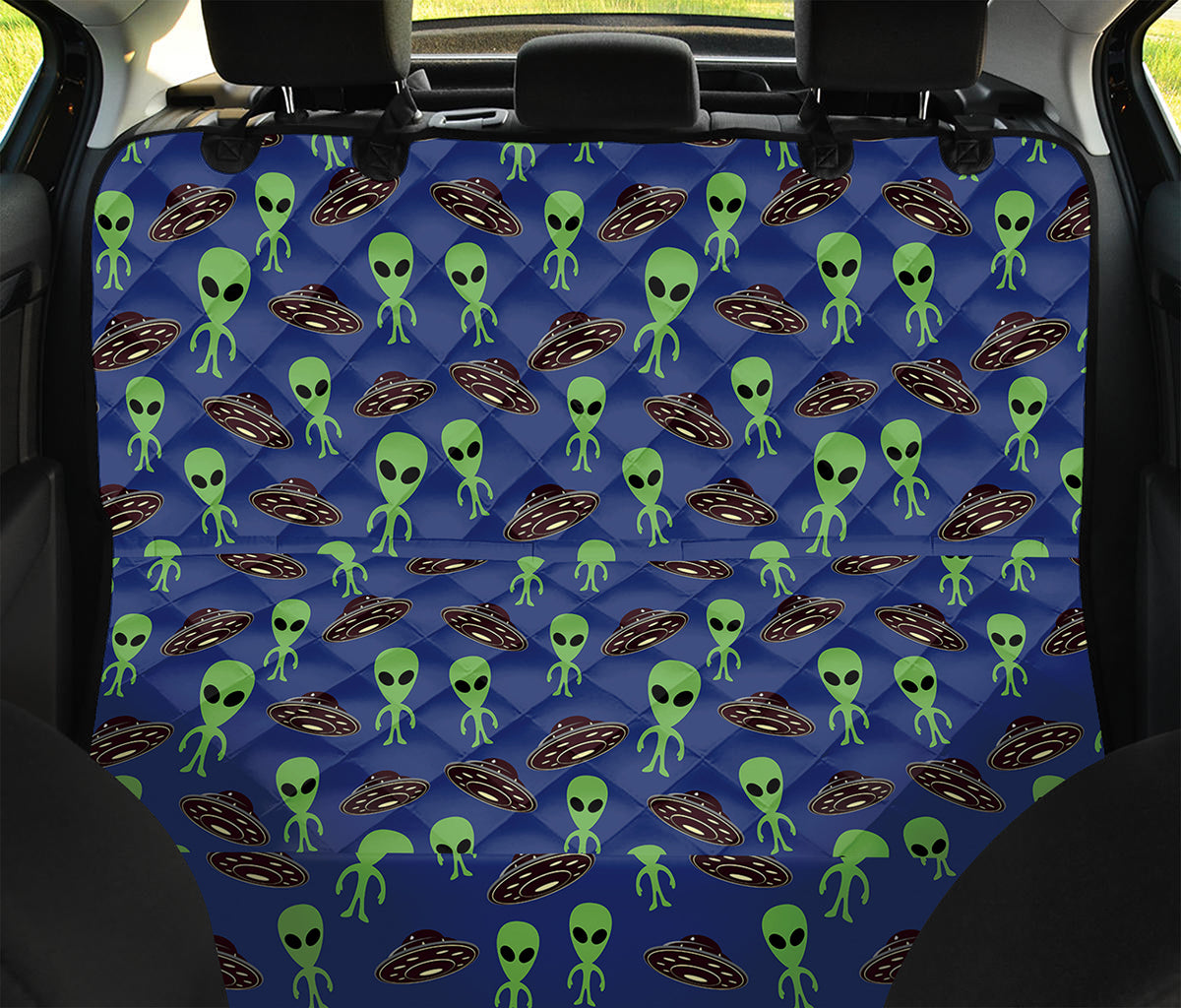 Cute Green Alien UFO Print Pet Car Back Seat Cover