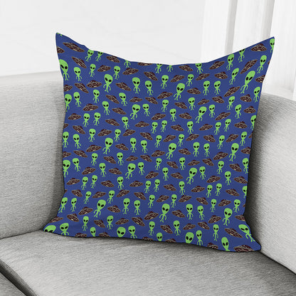 Cute Green Alien UFO Print Pillow Cover