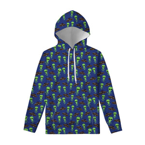 Cute Green Alien UFO Print Pullover Hoodie