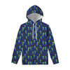 Cute Green Alien UFO Print Pullover Hoodie