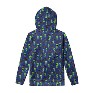 Cute Green Alien UFO Print Pullover Hoodie