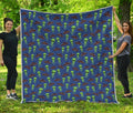 Cute Green Alien UFO Print Quilt
