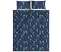 Cute Green Alien UFO Print Quilt Bed Set