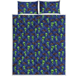 Cute Green Alien UFO Print Quilt Bed Set