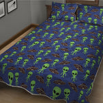 Cute Green Alien UFO Print Quilt Bed Set
