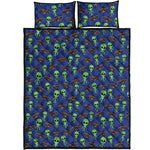 Cute Green Alien UFO Print Quilt Bed Set